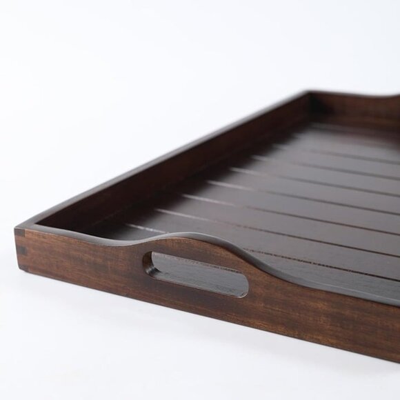 New Large Wooden Serving Tray with Handles 20x14" Decorative Coffee Ottoman Tray - Picture 6 of 7